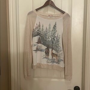 PJ Salvage Beige XS Winter Scene cozy shirt